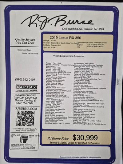 2019 Lexus RX RX 350