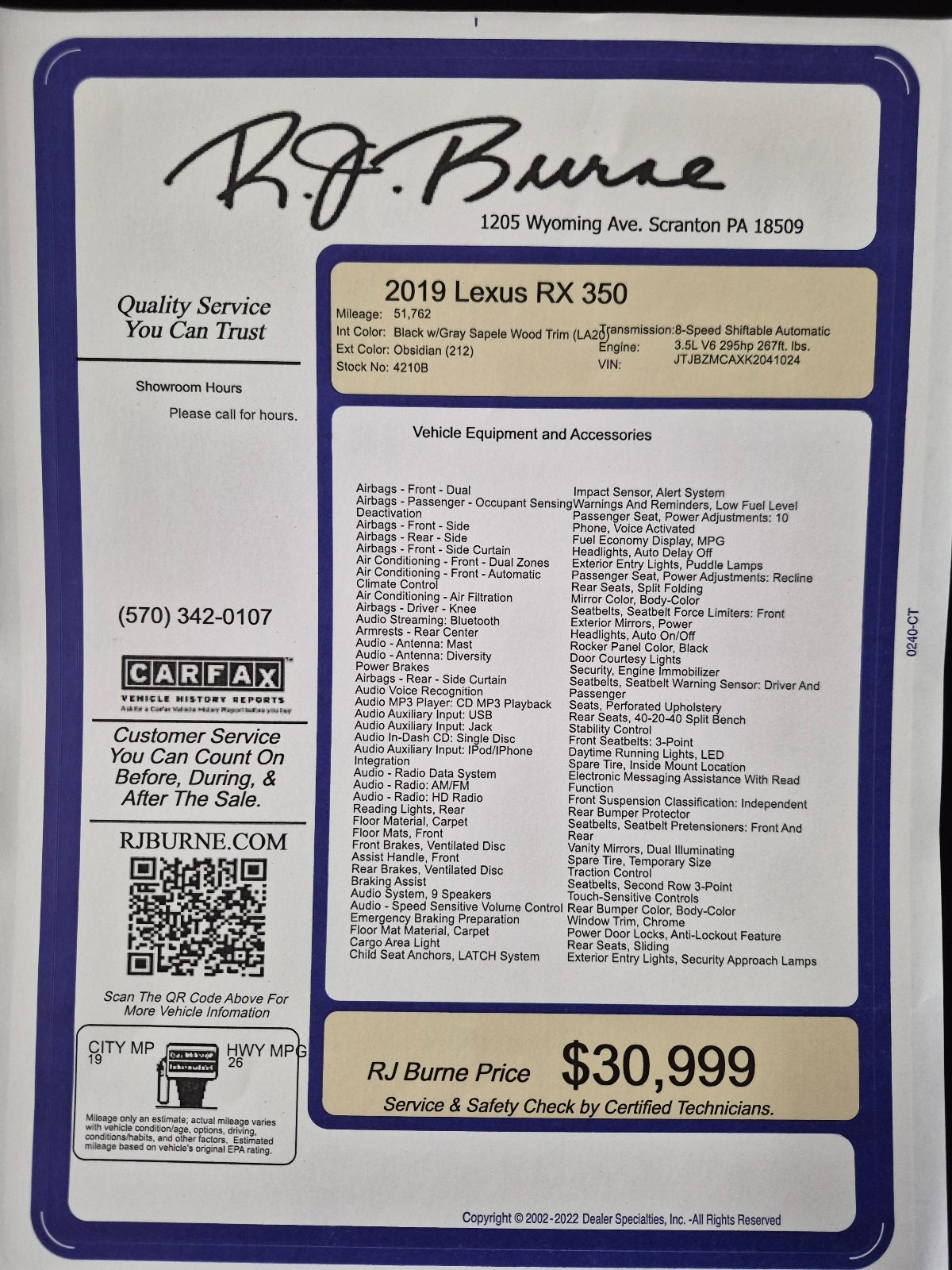 2019 Lexus RX RX 350