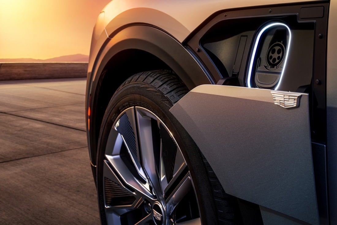 Closeup of the Charging Port on a Cadillac Lyriq EV